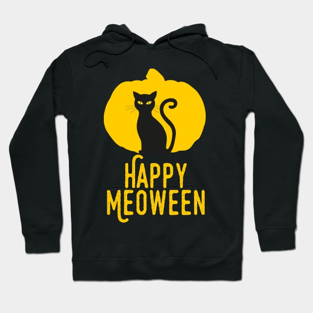 Happy Meoween – Halloween Orange Pumpkin Cat Silhouette Hoodie by HighBrowDesigns